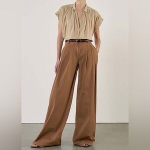 Nili Lotan Beige Pleated Cap Sleeve Normandy Blouse size M NWT